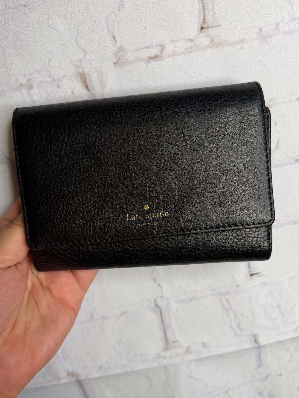 Kate Spade Grey Street "Callie" Pebbled Leather Tri-Fold Wallet in black
